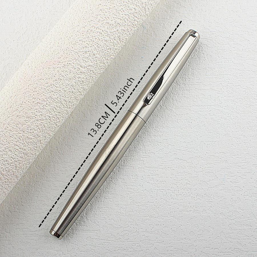 HongDian Metal Stainless Steel Fountain Pen Fine Nib 0.38mm Bright Silver Excellent Writing Gift Ink Pen for Business Office