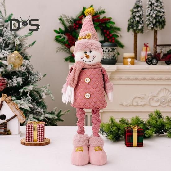 Christmas Plush Doll Telescopic Leg Elk Snowman Santa Claus Pink Doll Toy Desktop Figurine for Indoor/Outdoor Use Party Decor
