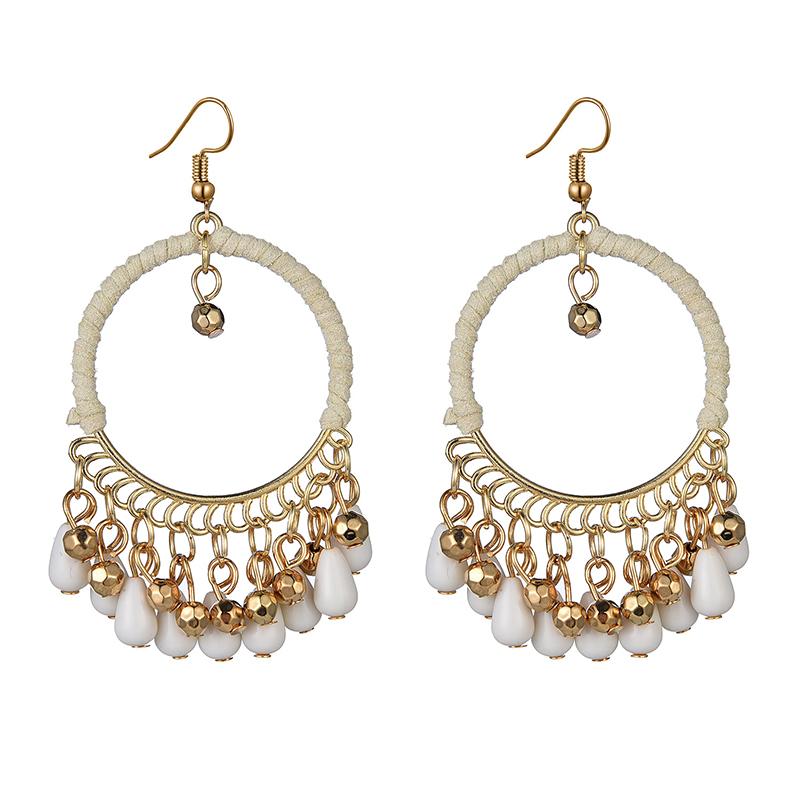Bohemian Round Water Drop Tassel Earrings Jewelry Ethnic Style Hand Woven Hollow Geometric Statement Earrings for Women Girls