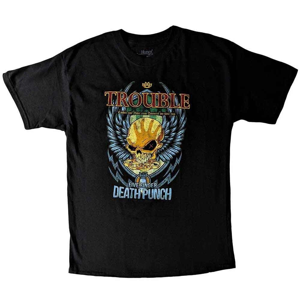 Five Finger Death Punch Kids T Shirt Trouble Official Black Ages 5-14 yrs XXL S