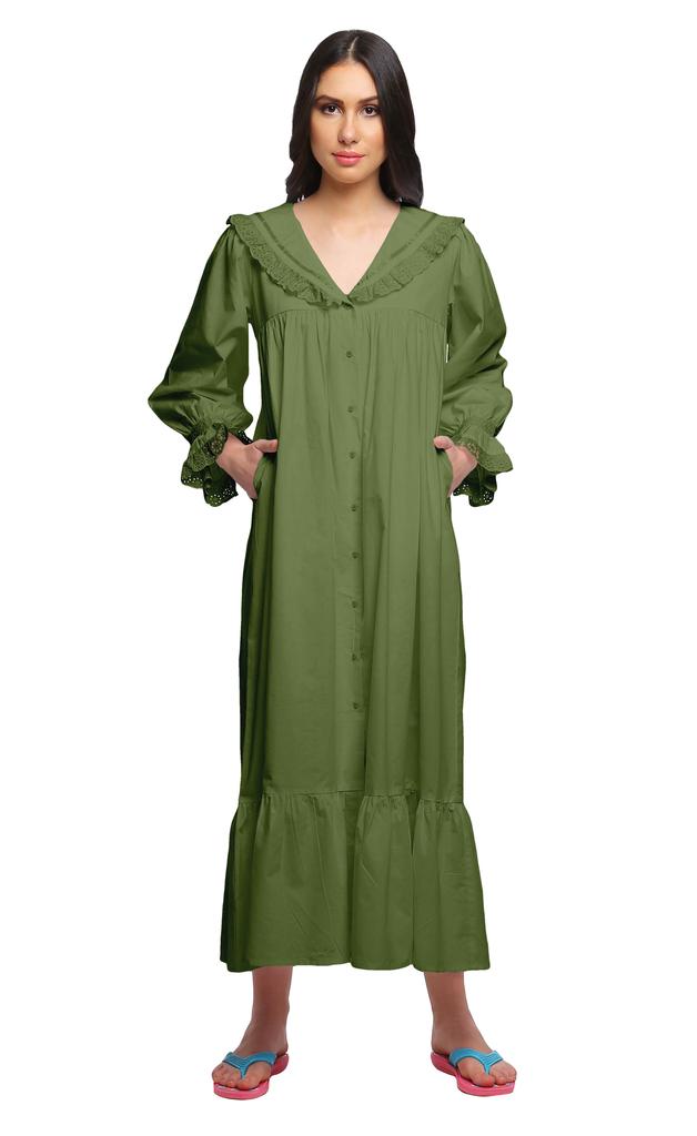 Moomaya Women's Short Sleeve Nightdress For Ladies Solid Cotton Nightwear