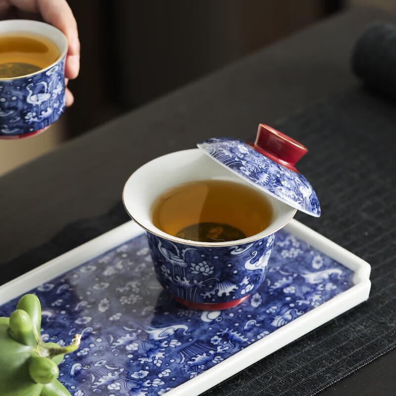 Chaxun Blue & White Crane Suspension Gaiwan for Gongfu Tea