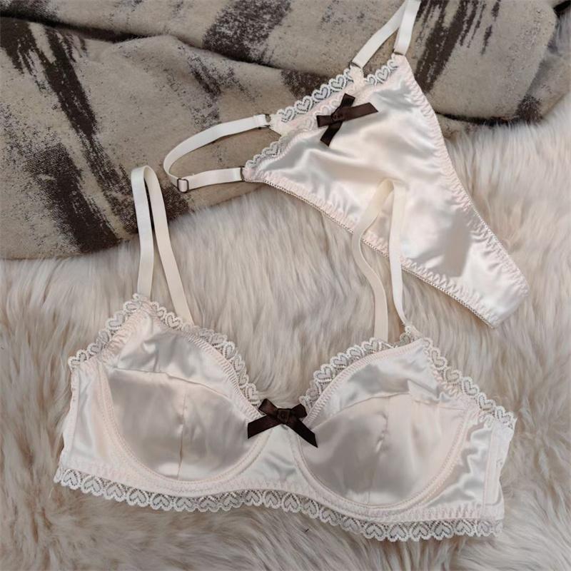 French Ice Silk Underwear Set for Women Sexy Ultra Thin Push Up Bra Set High Quality Comfort Lingerie Brassiere and Thongs Sets