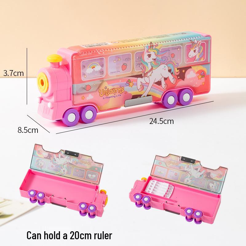 Cartoon Double-sided Magnetic Stationery Box - Large Capacity Plastic Pencil Case