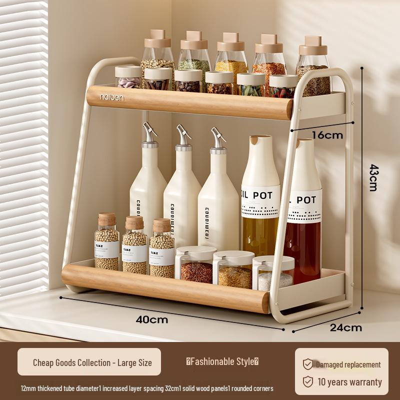 Double-Layer Kitchen Countertop Seasoning Rack for Oil, Salt, Soy Sauce, and Vinegar Storage
