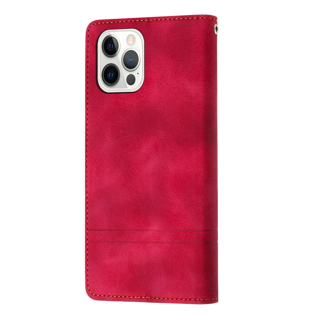 L002 For iPhone 13 Pro Max 6.7 Inch Leather Wallet Stand Phone Case Shockproof Lines Imprinted Cover