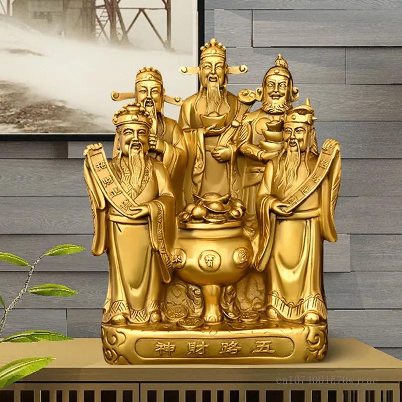 Pure Copper Buddha Statue, Five Wealth Gods Bronze Statue, treasure basin, Home Decoration, Living Room, Buddha Hall, 1Pc