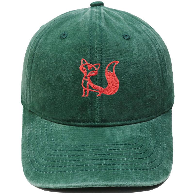 Tegneserie ræv broderet baseballkasket vasket retro dad hat til mænd og kvinder afslappet udendørskasket
