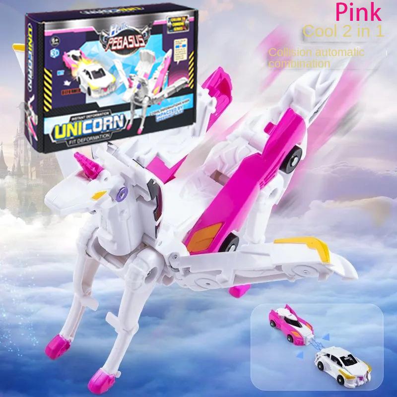 2 in 1 Transformation Car Model Deformed Unicorn Model Cartoon Action Figure Vehicle Transforming Toy Boy Kid Gift Christmas