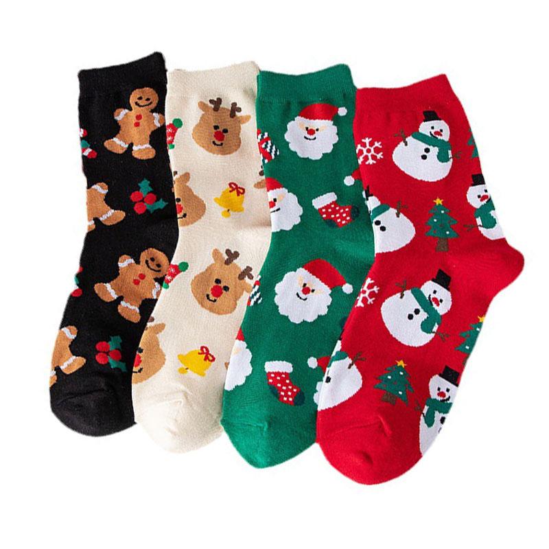 Kids Christmas Socks 2 4 8 Pairs Cotton Warm Mid Calf Unisex Knit Snowflake Elk Pattern Holiday Gift For Boys Girls