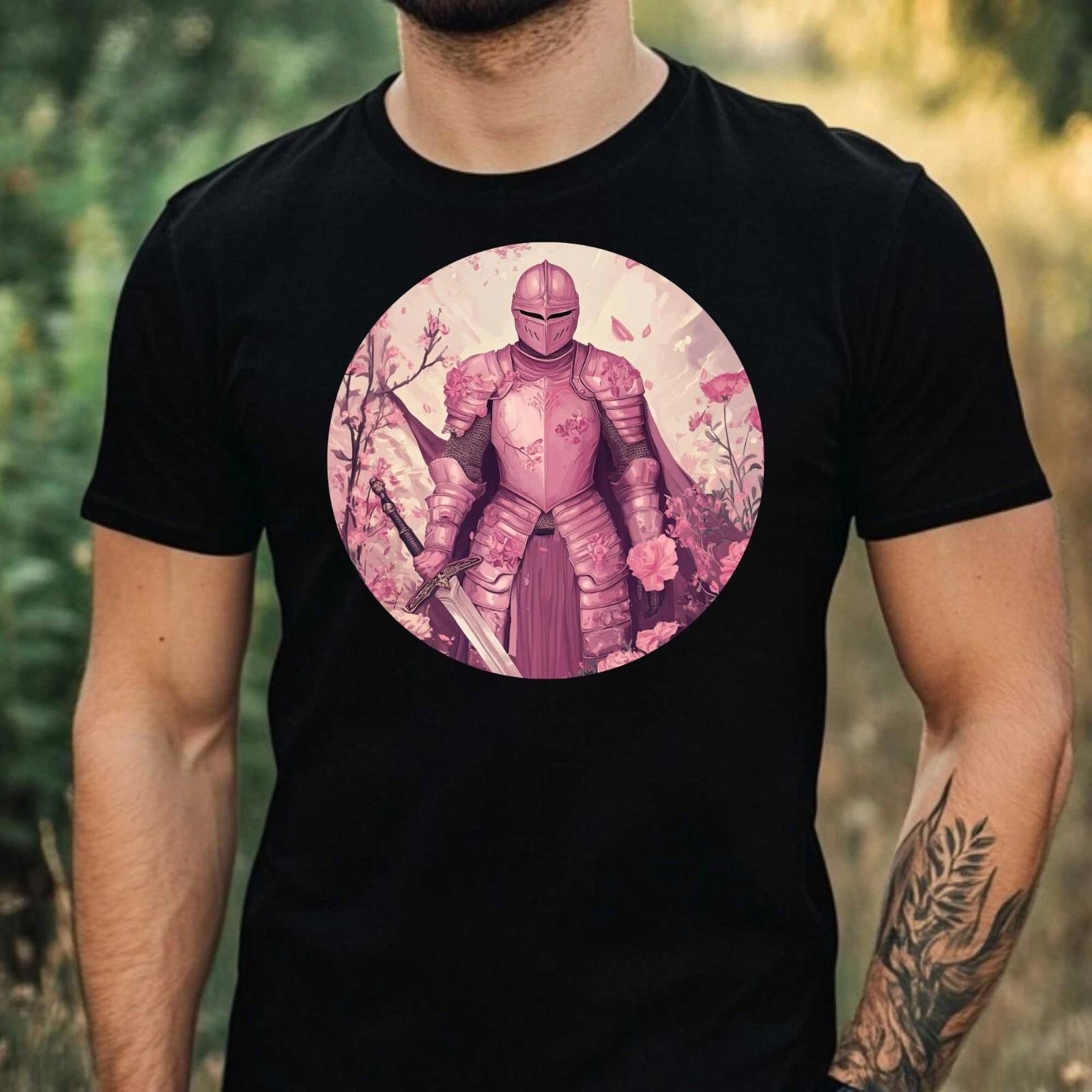 T-Shirt Herren Rosa Ritter Motiv Baumwolle Größe XS bis 5XL L
