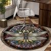 Stained Glass Dragonfly Art Round Carpet Chair Cushion Round Entryway Rug, Soft Round Rugs for Living Room, Bedroom, Circle Carpet Decor Gifts