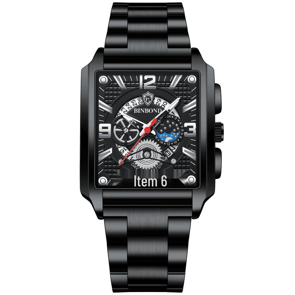 Binbond Men's Retro Multifunctional Waterproof Luminous Square Calendar Watch