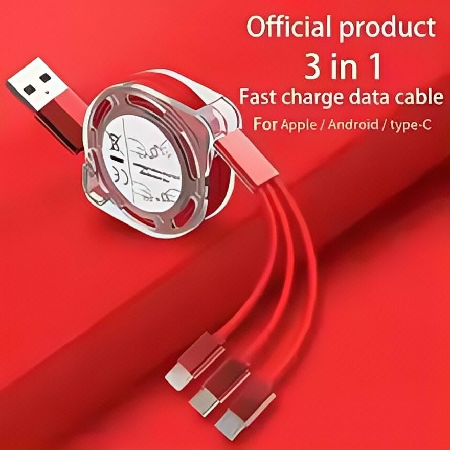 3 in 1 Telescopic Charger Cable USB C Fast Charging for IPhone 15 16 17 Samsung S24 Huawei Android Phone Nylon Braided Durable