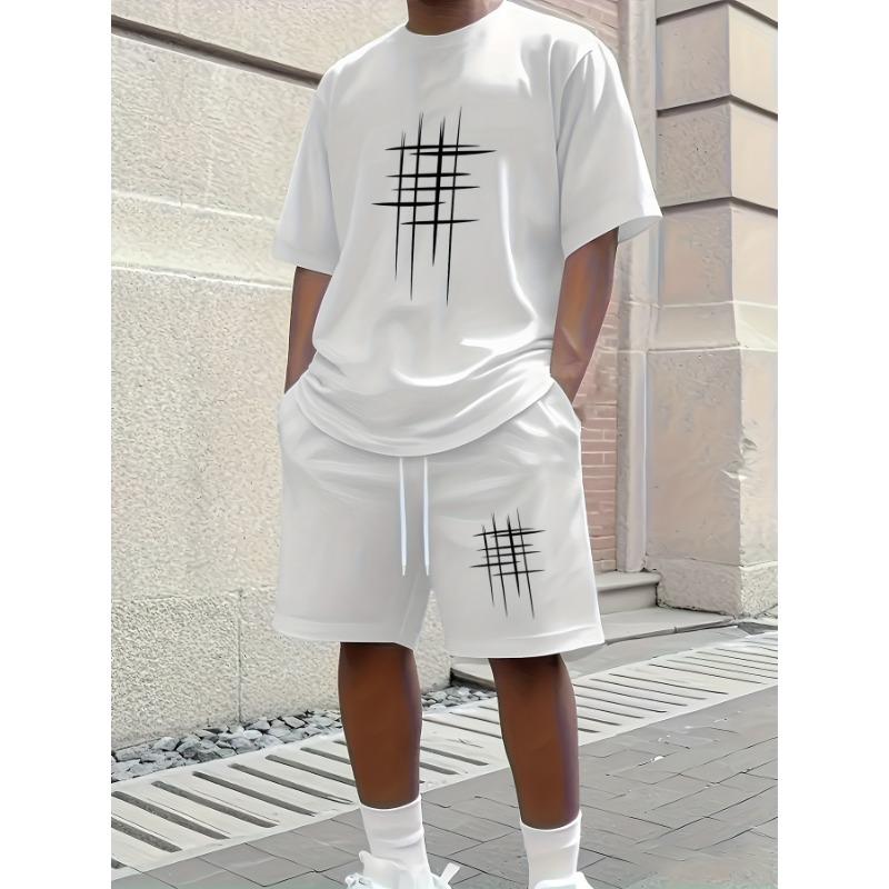 Herren Kurzarm Freizeit Sportanzug mit schwarzem Karomuster, modisch und energiegeladen