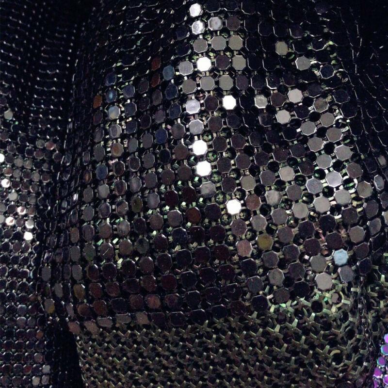 75 x 150 cm Błyszcząca Metalowa Tkanina Siatkowa Kolczuga Tworzenie Biżuterii Metalowa Tkanina Siatkowa