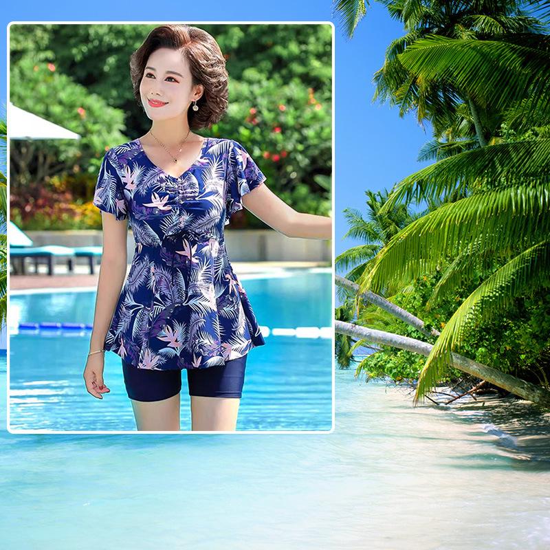 Plus Size Two-Piece Swimsuit for Mature Women - Conservative and Loose Fit Swimwear for Spa and Hot Spring
