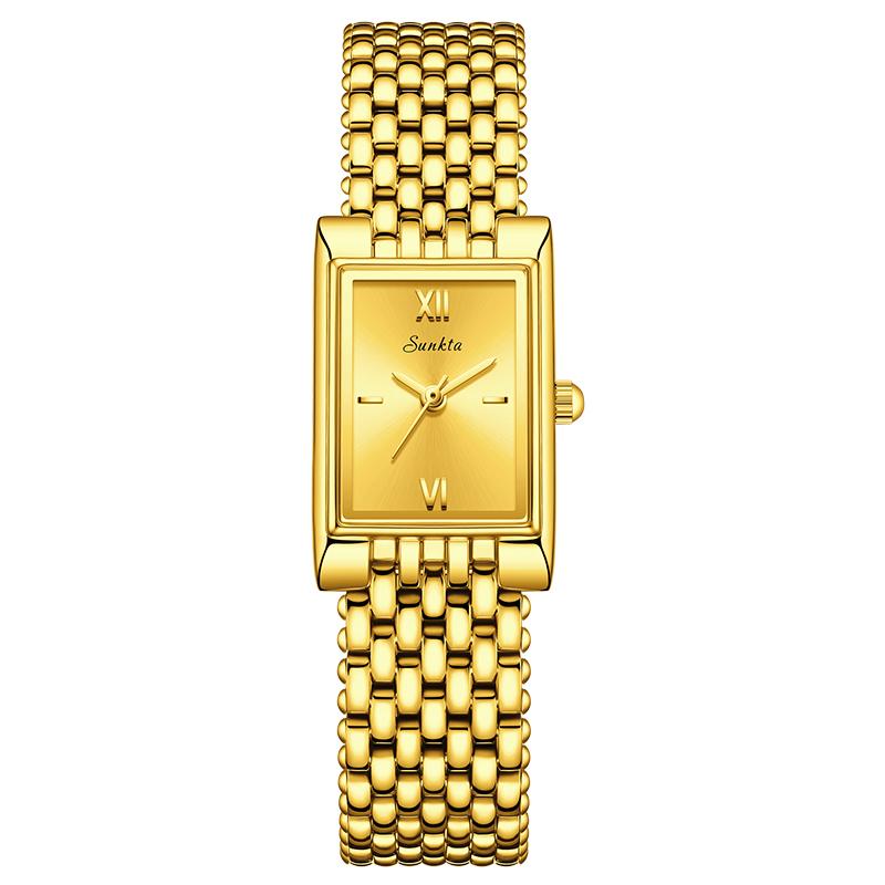SUNKTA Elegante Damen Uhr Mode Gold Quarz Armbanduhr Quadratisches Zifferblatt Wasserdicht Stahl Luxus Uhren Damen Geschenk Reloj Mujer