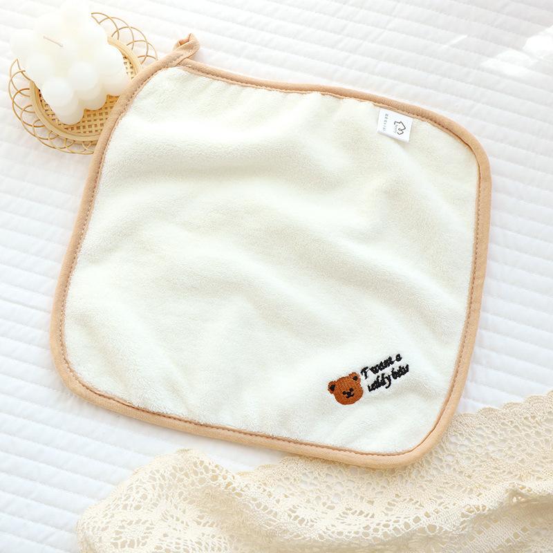 

Coral Fleece Cute Embroidered Hand Towel Thickened Washable Soft Absorbent and Non-shedding Children s Small Square Towel Bear head embroidery