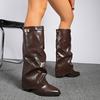 Large Size Women Ankle Boots 2026 New Pointed Toe Long Tube Booties Metal Buckle Chunky Heel Shoes Women Fashion Winter Shoes