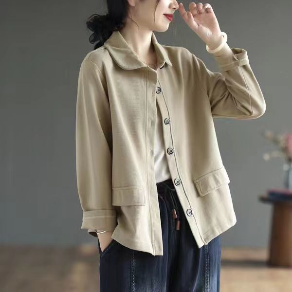 Autumn Blouse Women's Retro Literary Commuter Solid Color Loose Single-breasted Jacket