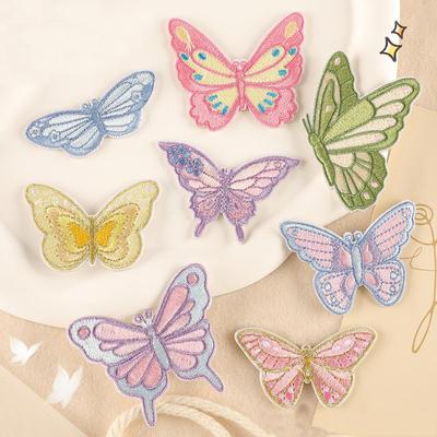 Selbstklebende Schmetterlingsflecken für Kleidung, Stickerei, Applikationen, Kleidung, Nähzubehör, dekorative Abzeichen, Aufkleber, Rosa, Grün, Gelb, Schmetterling