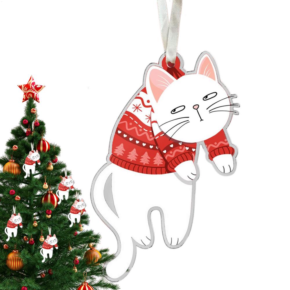 Cat Ornaments For Christmas Tree 2D Acrylic Ornament Seasonal Decor Christmas Tree Ornaments Decorative Pendant Car Rear View
