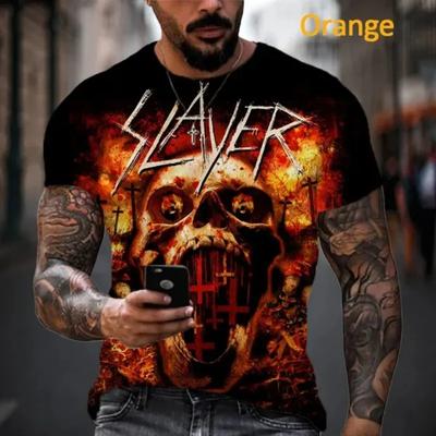 Heavy-Metal-Rockband Slayer 3D-bedrucktes Herren-T-Shirt im lässigen Hip-Hop-Rundhalsausschnitt mit coolem Kurzarm-Stil, Cosplay-Herrenbekleidung