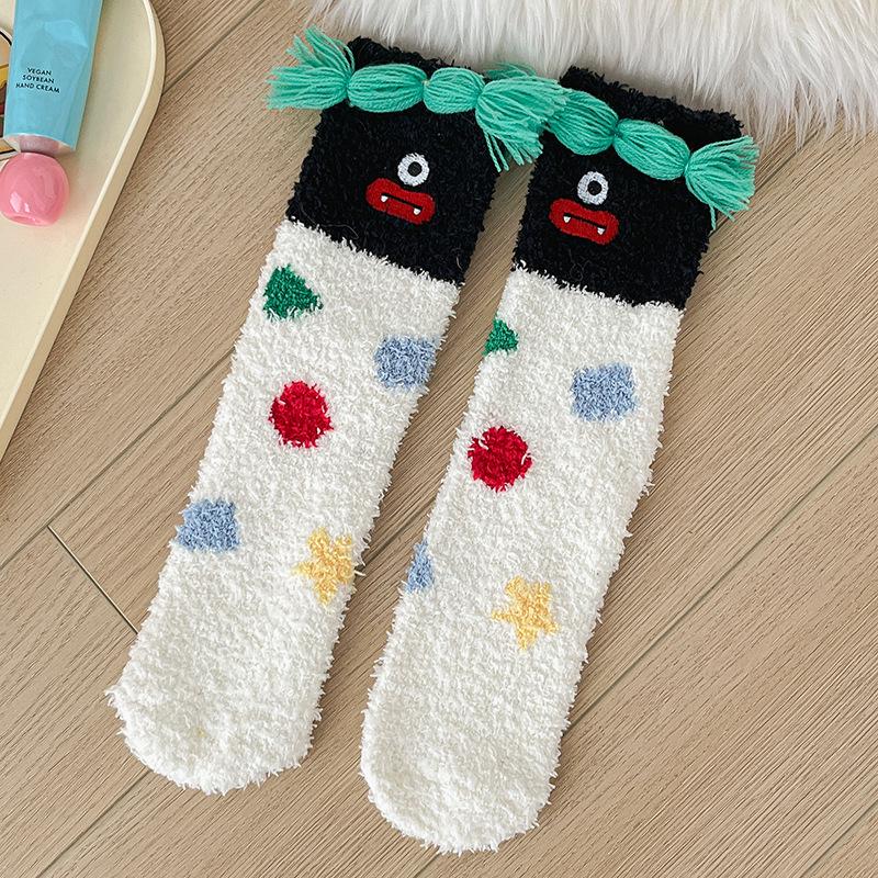

Женские мультяшные носки из кораллового флиса - Толстые, теплые, плюшевые носки для сна и дома для послеродового комфорта One Size