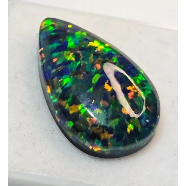 Cabochon Ethiopian Black Opal 10-11 Ct Pear Cut Certified Stunning Gemstone