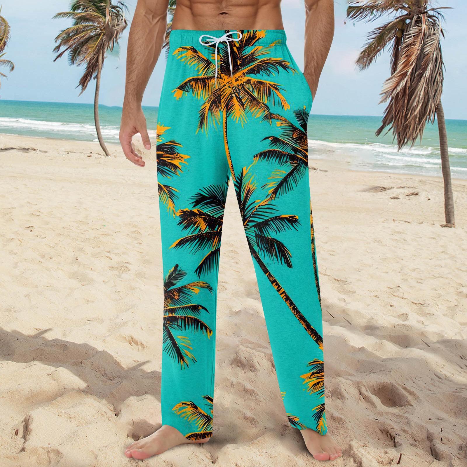 

Мужские мягкие домашние пижамные штаны с гавайским принтом, повседневные спортивные штаны с завязками M зелёный