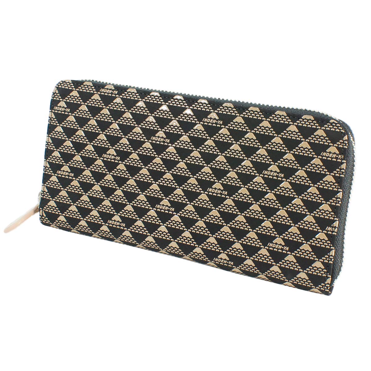 

Inden-ya Inden Long Wallet with Round Zipper, Deerskin, Takane, Mount Fuji Pattern, Black with White Lacquer, 2810-11