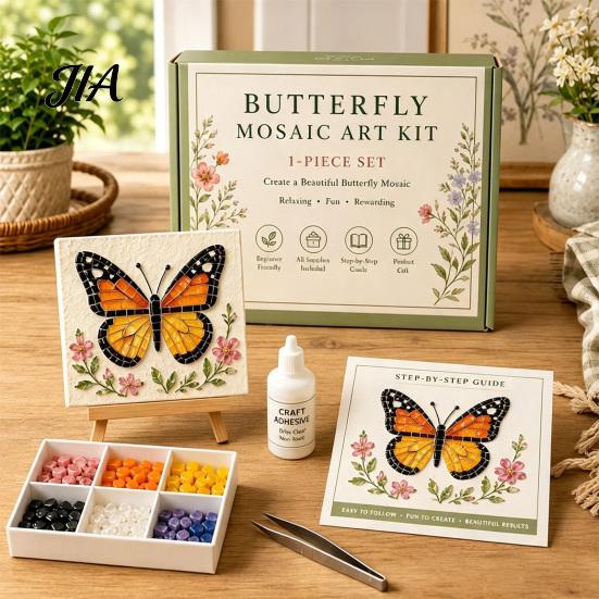 DIY Craft Projects for Adults Sea Glass Mosaic Art Kit, Flower Insect Nature Inspired Sets Kit with Colorful Pieces Beginners, Handmade Wall
