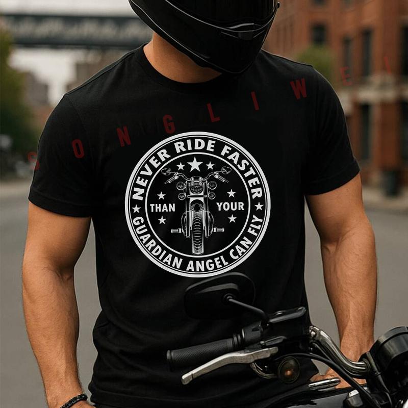 Vintage Motorcycle Never Ride Faster Men's T-shirt Summer Cotton Short Sleeved Casual TShirt O-