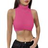 Solid Color Sleeveless Corset Knit Fabric Turtleneck Crop Top New Sexy Slim Vest  Casual Wear