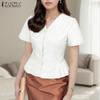 ZANZEA Women Casual V-neck Summer Short Sleeve Slim Blouse