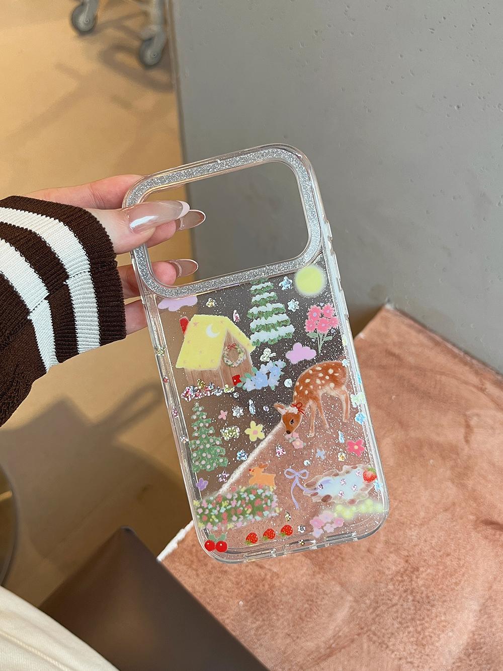 

INS Cute Deer Glitter Shiny Stars Clear Back Cover for iPhone 17Pro Max 13 14 15 16 Promax Protector Shockproof Bling Phone Case iPhone 14 Pro