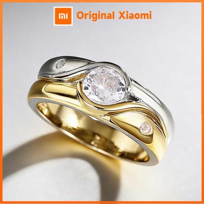 Huitan Simple Style Women Two Tone Ring for Wedding Party Versatile Daily Fashion Accessories Inlaid Shiny Round CZ Chic Jewelry