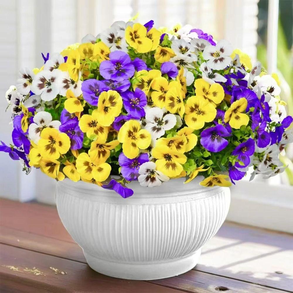 10Pcs/Set Fake Plants Artificial Pansy Flowers Fall Decor DIY Floral Simulated Violet Bouquet Realistic Soft Simulation Flowers