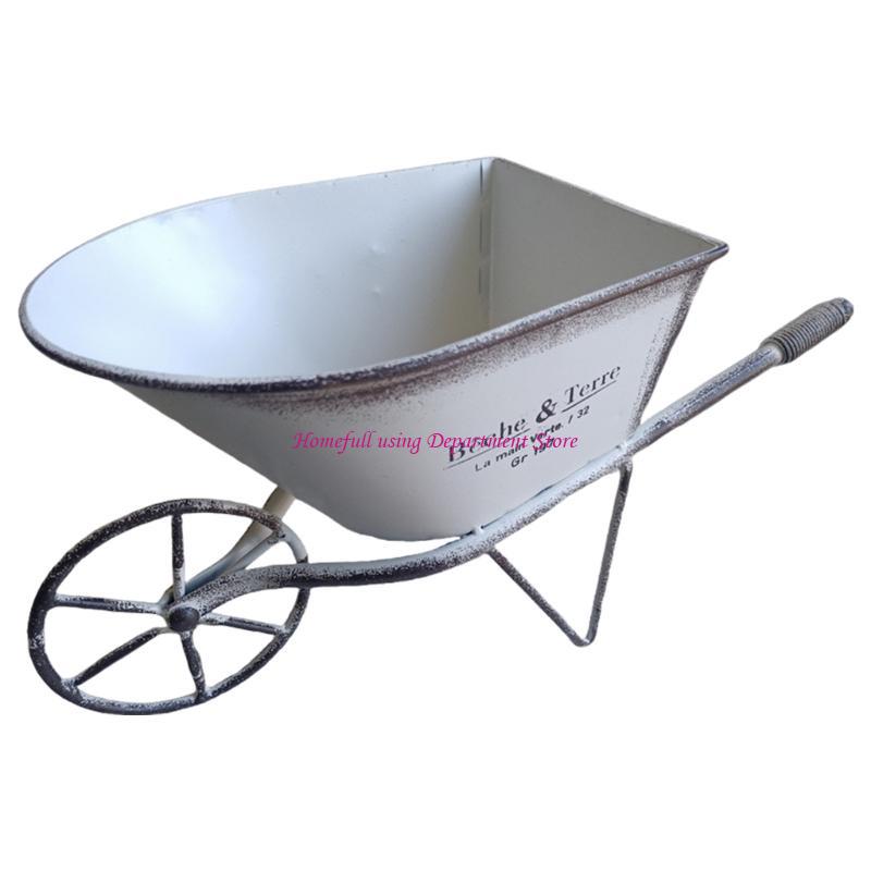 

Antique Iron Wheelbarrow Planter Flower Pots Stand for Home and Garden Decors білий
