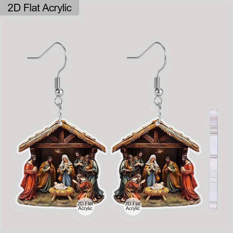

2D Плоский шаблон Рождественской сцены Христианская духовность Религиозная живопись Женские акриловые серьги Ювелирные изделия