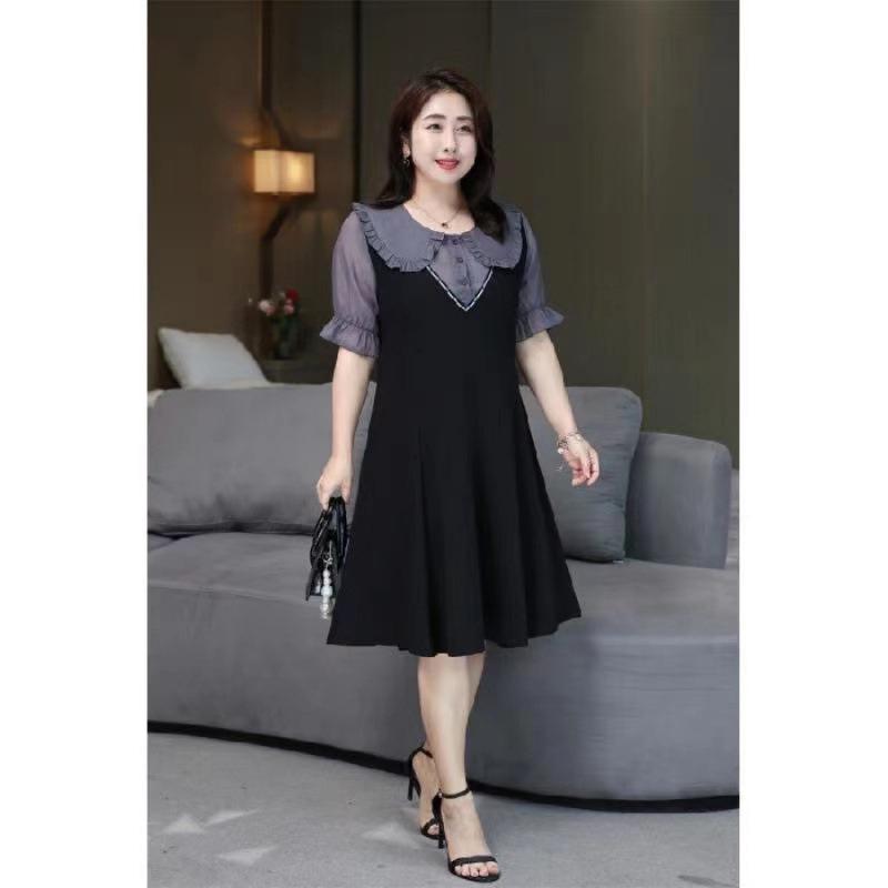 2026 Summer Plus Size Trendy Doll Collar Dress - Slimming & Fashionable Fit 3XL серый