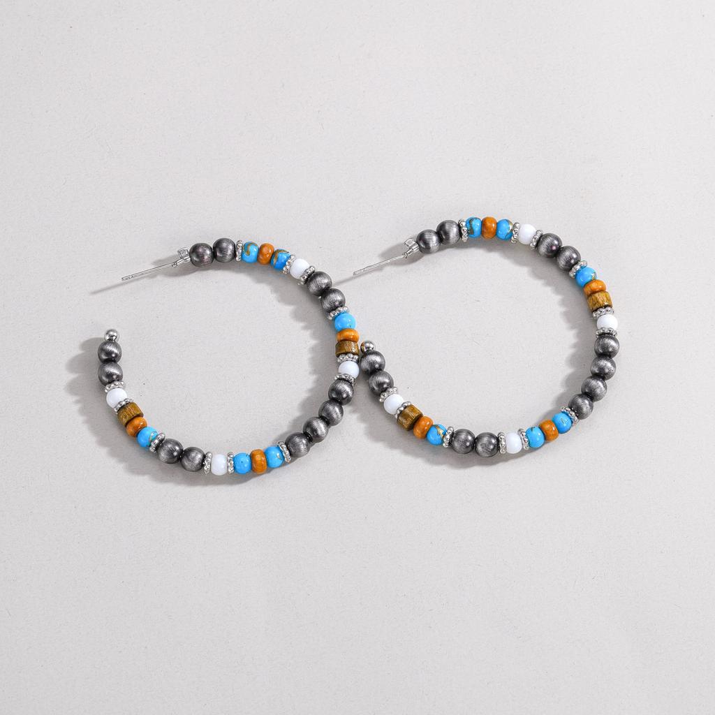 Fashionable Retro Brushed CCB Bead Mixed with Wooden Bead Ring Navojo Women's Earrings