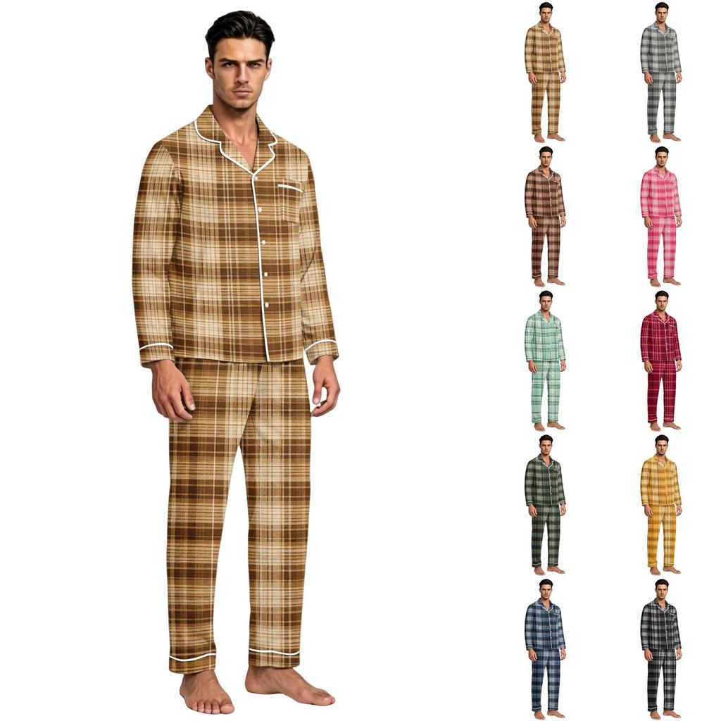 Herren-Karomuster-Pyjamaset mit Knopfleisten-Cardigan und gerader Hose - Entspannte zweiteilige Nachtwäsche für Herren
