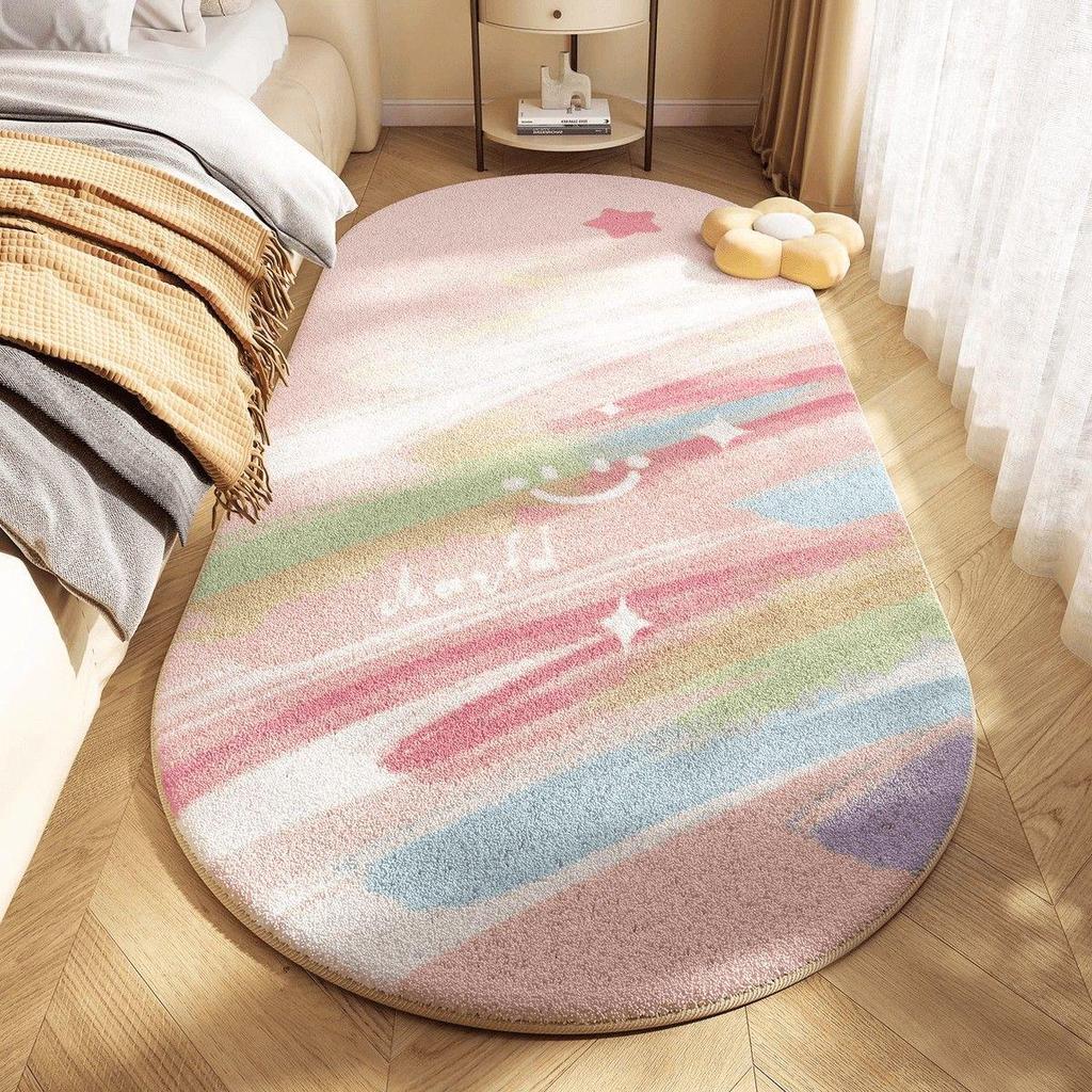 Ins Fresh Bedroom Rug: Cute Flower Design, Cool & Dirt-Resistant, Thick Non-Slip Foot Mat for Bedside or Coffee Table.