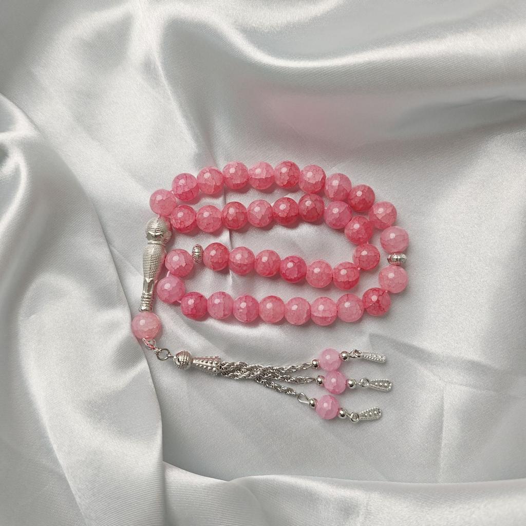 33 Beads 10mm Dragon Vein Stone Tasbih, Cracked Glass Prayer Beads for Ramadan Gift, Islamic Fashion Accessory