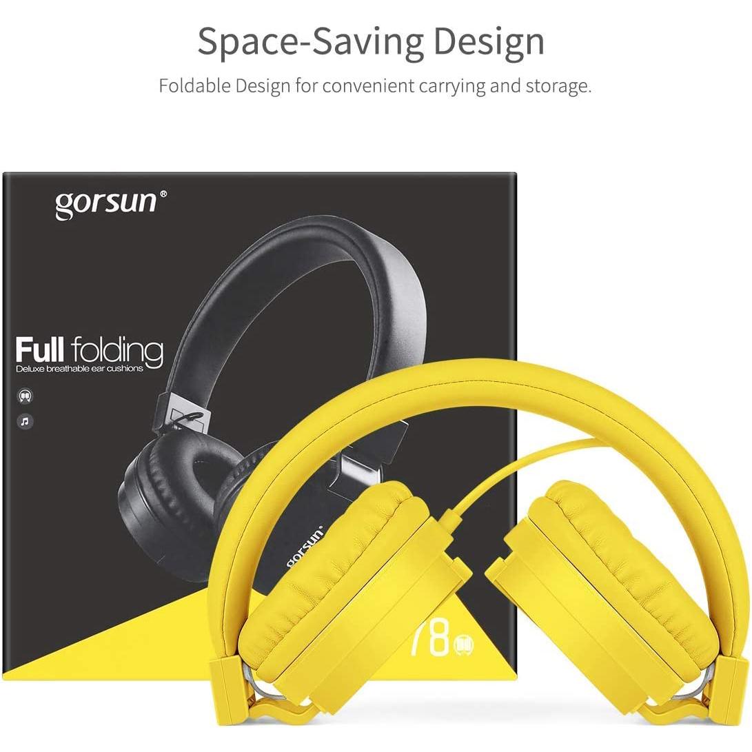 

Дитячі навушники Gorsun, легкі дротові стереогарнітури для дітей, дорослих, регульована пов’язка на голову, дитяча гарнітура для смартфонів 18x15x6.5cm жовтий