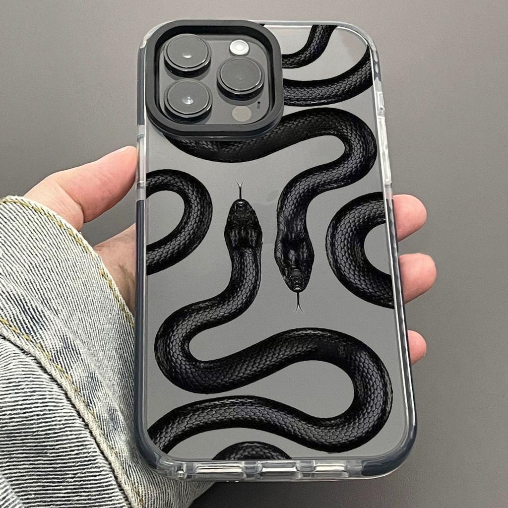 Tide Brand Black Mamba Snake Applies To Apple 15promax Mobile Phone Case iPhone14 Transparent Black Edge 13 Silicone 12 Soft