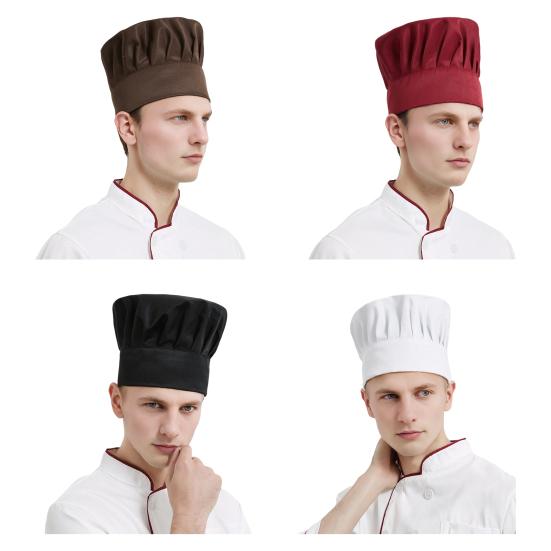 Yousheng Chef Hat Solid Color Flat Top Pleated Design Breathable Cotton Chef Hat Adjustable Fit Lightweight Cooking Cap