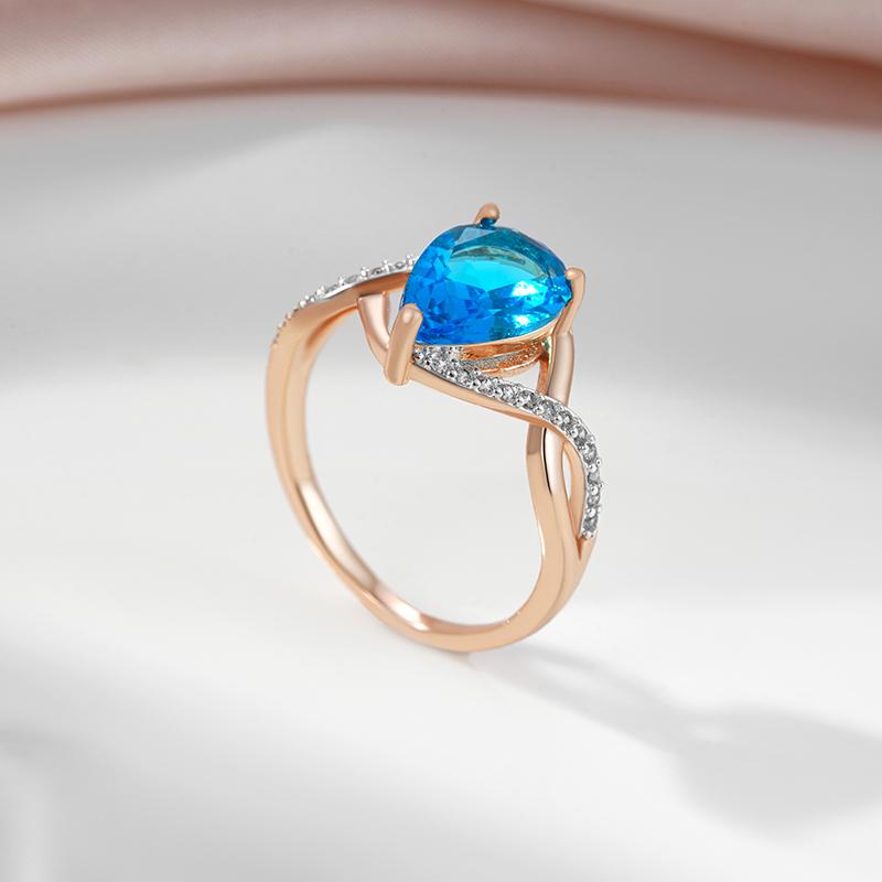 Shiny Blue Water Drop Zircon Ring For Women Silver Color Fine Jewelry Party Wedding Ring Gift